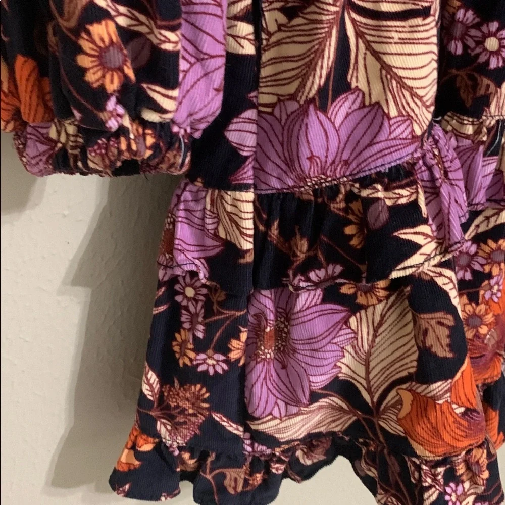 Pilcro Tiered Corduroy Floral Ruffle Mini Dress Long Sleeve SP - Picture 4 of 7